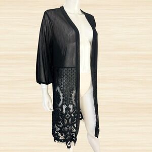 Ember Black Sheer Lace Kimono Duster Floral Festival Boho Whimsigoth Cardigan L